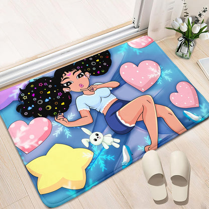 Black Girl Area Rug for Bedroom African Black Girls Floor Rugs for Living Room Playroom Cartoon Art Home Decor Soft Yoga Mats for Women Afro Purple 47" x 31" (2.7 x 3 Feet)