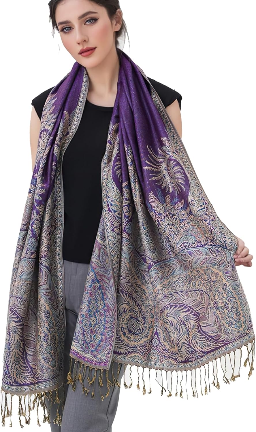 vimate Silky Paisley Pashmina Shawl Scarf-Women's Soft Double-side Jacquard Pashminas Wrap for Evening Dress Travel Shawl