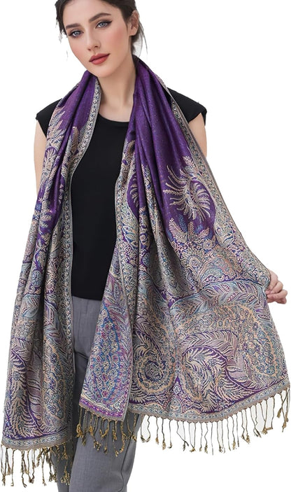 vimate Silky Paisley Pashmina Shawl Scarf-Women's Soft Double-side Jacquard Pashminas Wrap for Evening Dress Travel Shawl
