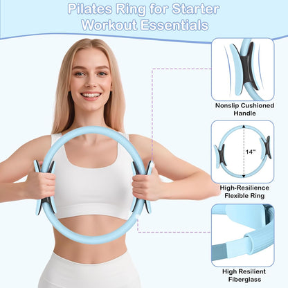 Hoedia 17 PCS Pilates Kit for Women, Pilates Equipment Ring and Ball Set with Resistance Bands, Yoga Strap, Core Sliders, Socks, Bag & Guide for Starter Home Workout Fitness Gym Essentials