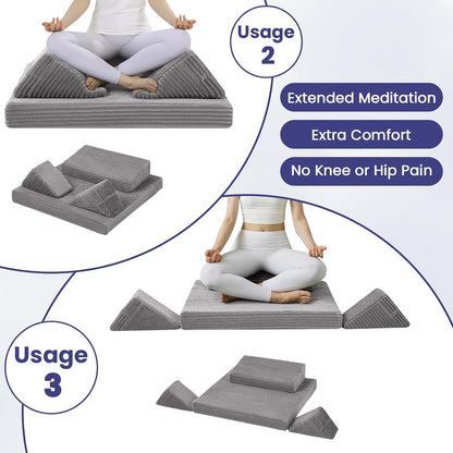 Meditation Cushion Set, Meditation Pillow for Sitting on Floor, Large Yoga Pillow with Knee Support, Washable Zafu Meditation Mat, 3 Shapes Floor Pillow for Adults, Dark Grey