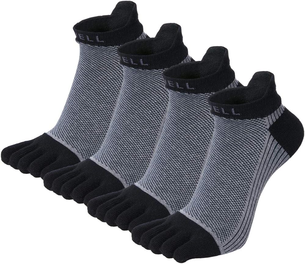 VWELL Cotton Toe Socks Five Finger Socks No Show Crew Athletic Running Socks 4 Pairs,Size 7-11