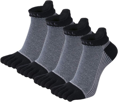 VWELL Cotton Toe Socks Five Finger Socks No Show Crew Athletic Running Socks 4 Pairs,Size 7-11