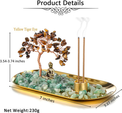 Jovivi Crystal Incense Holder for Sticks, Mixed Healing Crystal Stone Money Tree Buddha Statue Set Incense Burner, Incense Trays for Wealth, Good Luck,Yoga Meditation Home Decor