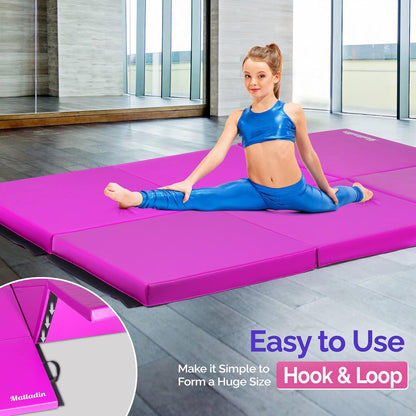 Matladin 6' Folding Tri-fold Gymnastics Gym Exercise Aerobics Mat, 6ft x 2ft x 2in PU Leather Tumbling Mats with Hook & Loop Fastener for Stretching Yoga Cheerleading Martial Arts