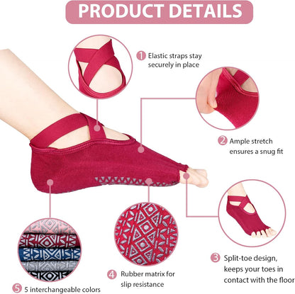 4-Pack Professional Yoga Socks for Women - Pilates Grip Socks for Barre, Dance, Plasticity, Home, Studio - Fits US 5-10