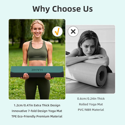 HAHE 7-Fold Design Extra Thick Yoga Mat 72"L x 24"W x 0.47",TPE Fitness Exercise Mats, Non-Slip Foldable Yoga Mat, High Density, Portable for Men & Women, Yoga, Pilates, Home Gym