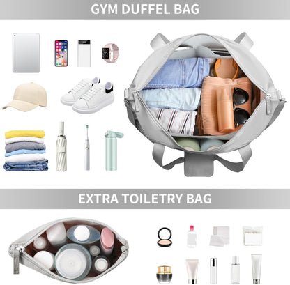 ETRONIK Gym Bag for Women, Personal Item Travel Bag with Shoes Compartment, Weekender Overnight Duffel Bag with Wet Pocket, Carry On Bag for Women, Travel, Gym, Weekend (Beige)