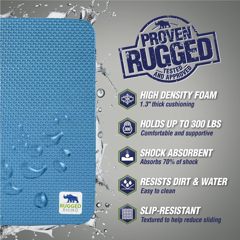 RUGGED RHINO Heavy Duty Patent Pending Kneeling Pad, Shock Absorbent Thick Knee Pads, Holds Up to 300 lbs, Protect Knees from Hard Concrete Surfaces, For Mechanics, Yard Gardening, Gym, Slate Gray