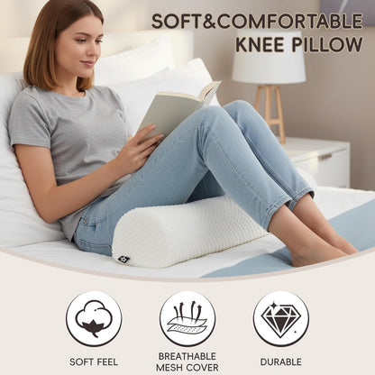 SPRING SEAON Half Moon Bolster Knee Pillow for Back Sleeping Memory Foam Leg Pillow for Ankle and Foot Comfort Under Knee Pillow for Side Sleepers Machine Washable Cover(17" x 7.5" x 4.3")