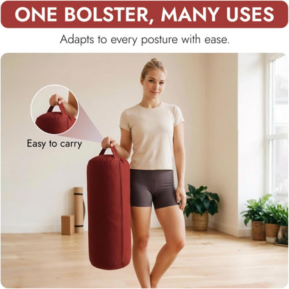 Yogikuti Iyengar Yoga Bolster for Restorative Yoga and Meditation – Lightweight Cotton Support Pillow with Handle for Easy Carry, Versatile for Pose Modification, Balance, Back Relief, and Relaxation