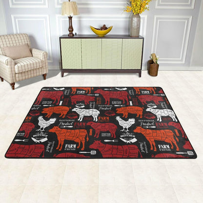 Meat Cuts Diagrams for Butcher Shop Super Soft Flannel Area Rug - Multi-Use Floor Mat for Bedroom, Yoga Corner & Play Spaces