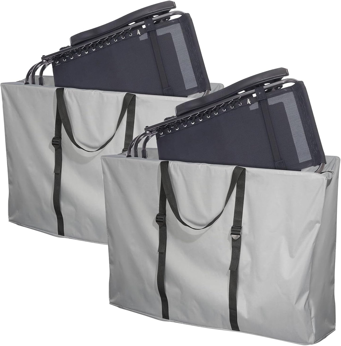 Folding Chair Storage Bag, Waterproof 600D Folding Table Carry Bag with Double Zippers, Adjustable Portable Lounge Chair Carrying Bags for Zero Gravity Chairs, 43" L x 11" W x 29" H (Grey,1 Pack)