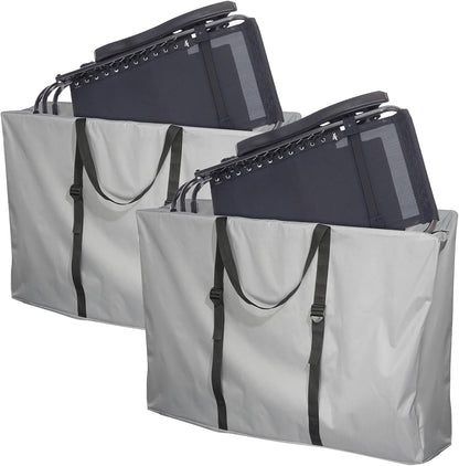 Folding Chair Storage Bag, Waterproof 600D Folding Table Carry Bag with Double Zippers, Adjustable Portable Lounge Chair Carrying Bags for Zero Gravity Chairs, 43" L x 11" W x 29" H (Grey,1 Pack)