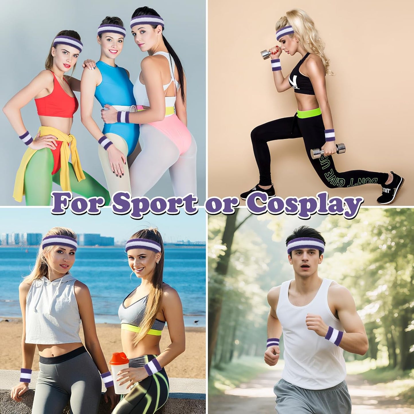 ONUPGO Sweatband Set Sports Headband Wristband Set Sweatbands Terry Cloth Wristband Wrist Sweatband Headbands Moisture Wicking Sweat Absorbing Head Band