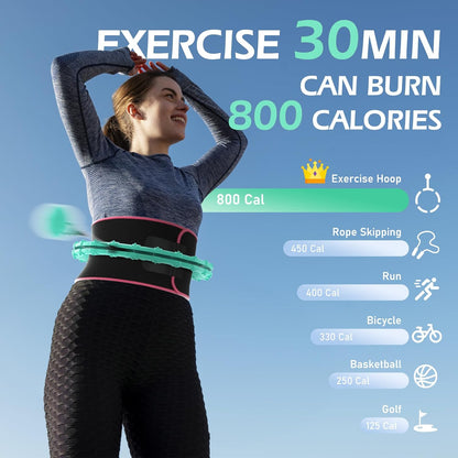 JLoibao Weighted Hula Circle for Adults Weight Loss, Infinity Fitness Hoop Plus Size 51 Inch with Sweat Belt, Include 27 Detachable Links and Waist Trainer for Women