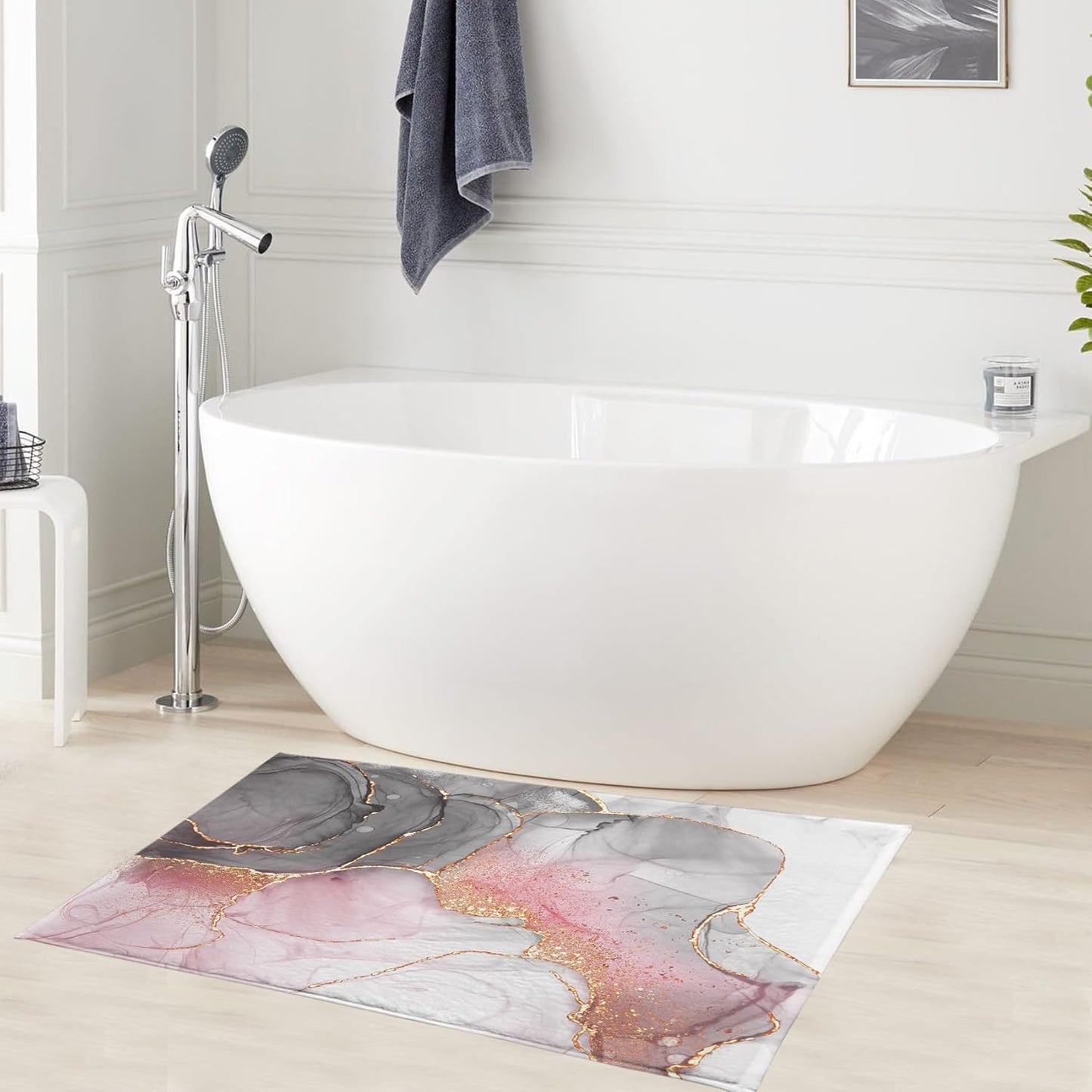 HVEST Zen Blue Floral Bathroom Rugs Zen Stone Water Lily and Butterfly on Lake Bath Mats for Bathroom Modern Yoga Spa Bathtub Mat Non Slip Floor Mat Bathroom Decor Accessories,31W X 20L inches