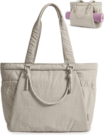 BAGSMART Yoga Tote Bag for Women with Knotted Handle, Lightweight Pilates Bag with Yoga Mat Holder, Gym Bag for Work Travel
