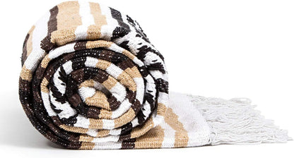 Americanflat 50x70 Authentic Mexican Throw Blanket - Falsa Blanket - Soft Cotton Throw Blankets for Indoor or Outdoor - Use for Yoga, Meditation, or Beach - Grey Stripes