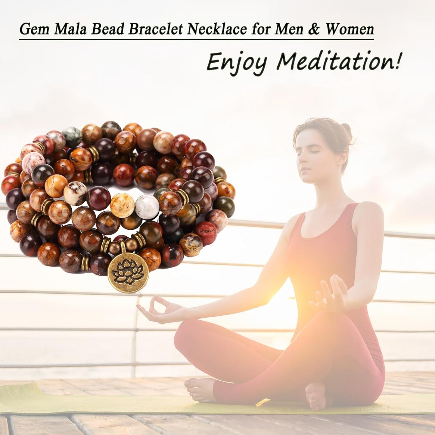 Mala Bead Strand Bracelet, 108 Buddhist Prayer Beads Yoga Meditation Green Malachite Beads Necklace Women man