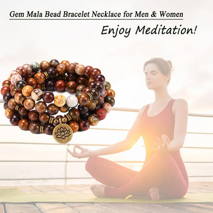 Mala Bead Strand Bracelet, 108 Buddhist Prayer Beads Yoga Meditation Green Malachite Beads Necklace Women man