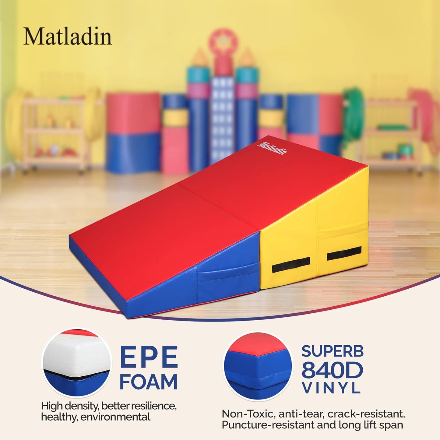 Matladin Incline Gymnastics Wedge Mat, Folding Gymnastics Mat for Kids Girls Home Training Exercise