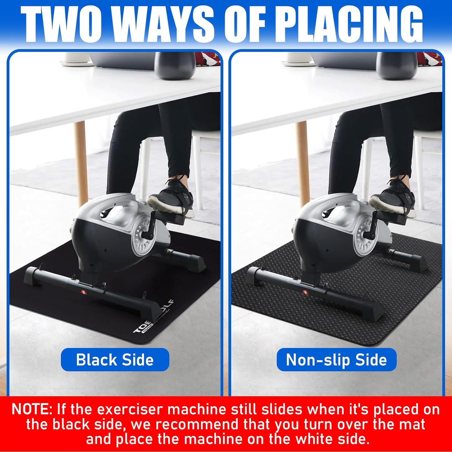 TOBWOLF Non-Slip Workout Mat for Ellipse Leg Exerciser, Ellipse Machine Mat, Exercise Mat for Under Desk Ellipticals, Suitable for Electric Seated Foot Pedal Exerciser, Stability & Floor Protection
