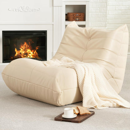 Hobestluk Giant Bean Bag Chair Lazy Floor Sofa, Memory Foam Fireside Sofa for Adults, Big Beanbag Faux Leather Armless Chair for Living Room Bedroom Dorm Office (Brown, Single)