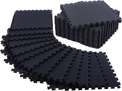 12 Pack, 48 SQFT - 24" x 24" - 1/2" Extra Thick Floor Exercise Mat for Home Gym or Floor Padding - High-Density EVA Interlocking Foam Floor Tiles for Gym Equipment, Play Area | Yoga, Cardio, Weights