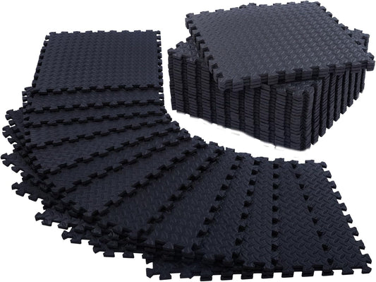 12 Pack, 48 SQFT - 24" x 24" - 1/2" Extra Thick Floor Exercise Mat for Home Gym or Floor Padding - High-Density EVA Interlocking Foam Floor Tiles for Gym Equipment, Play Area | Yoga, Cardio, Weights