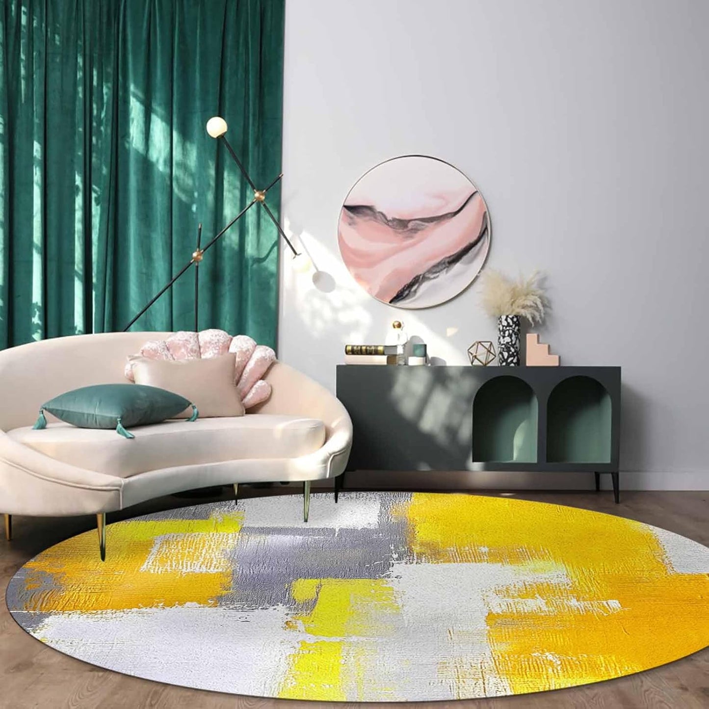 Orange Round Area Rug for Living Room 6 ft Abstract Modern Contemporary Rug Carpet Floor Mat Yoga Mat for Boys Girls Playroom Home Decor 6 ft