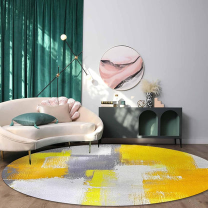 Orange Round Area Rug for Living Room 6 ft Abstract Modern Contemporary Rug Carpet Floor Mat Yoga Mat for Boys Girls Playroom Home Decor 6 ft