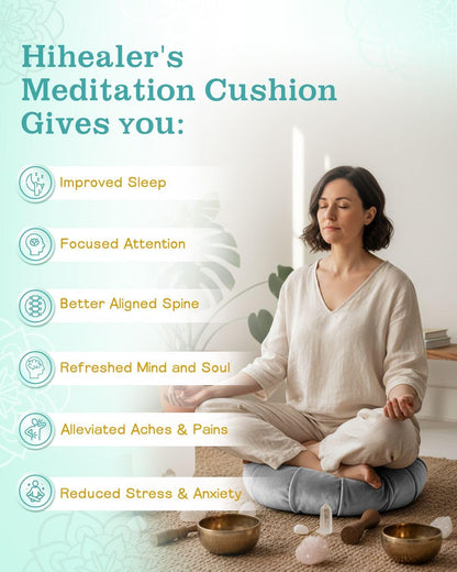 Hihealer Premium Crescent Meditation Cushion, Ergonomic Buckwheat Hull Floor Pillow for Adults, Comfortable Yoga Bolster for Meditation & Floor Sitting (Purple)