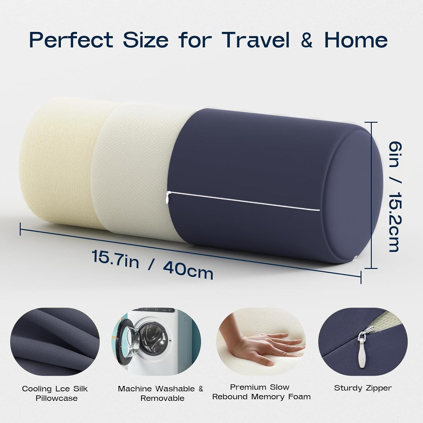 Neck Roll Pillow, Memory Foam Neck Support Pillows, Round Neck Pillows, Cylinder Bolster Pillows for Bed, Couch, and Yoga, Removable Washable Cover,18 * 4.1 * 4.1inch (Cool-Blue)
