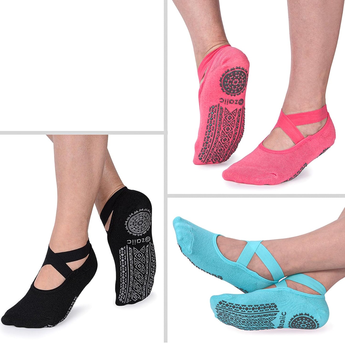 Ozaiic Pilates Socks for Women Non Slip Grip, Yoga Socks with Grippers for Barre, Hospital, Ballet, Dance, Barefoot Workout