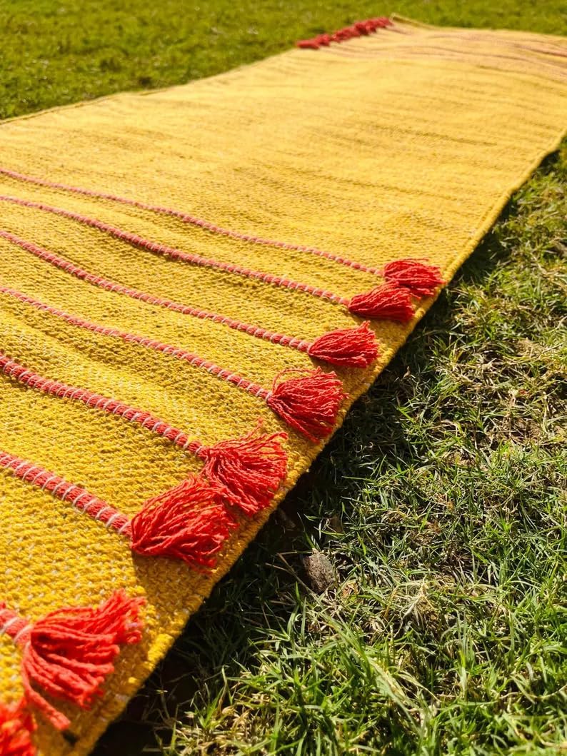 Payal Rugs Cotton Yoga Mat - Eco-Friendly Hand-Woven Rug - Non Slip & Thick (24”x72”x5mm) for Yoga Everyday Fitness at Home - Comfortable Extra-Long