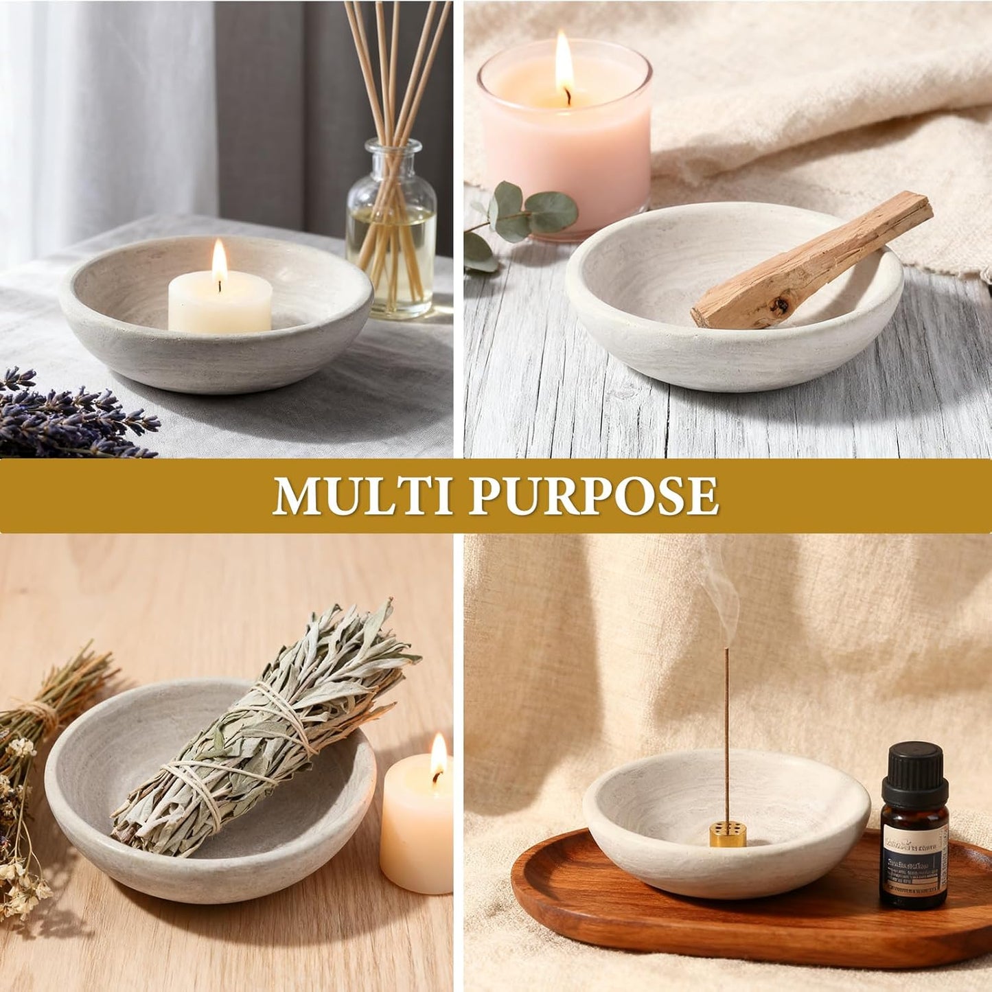 Koville Natural Marble Incense Holder, Incense Holder for Sticks with 9 Holes, Handmade Incense Burner Ash Catcher for Meditation Yoga SPA, Balsam Fir/Palo Santo/Sage/Cone (RoyalBeige)