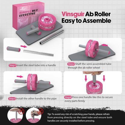 VINSGUIR Ab Roller Wheel, Abs & Core Workout Equipment for Home Gym with Knee Pad Accessories, Abdominal Wheel for Full-body Strength Training