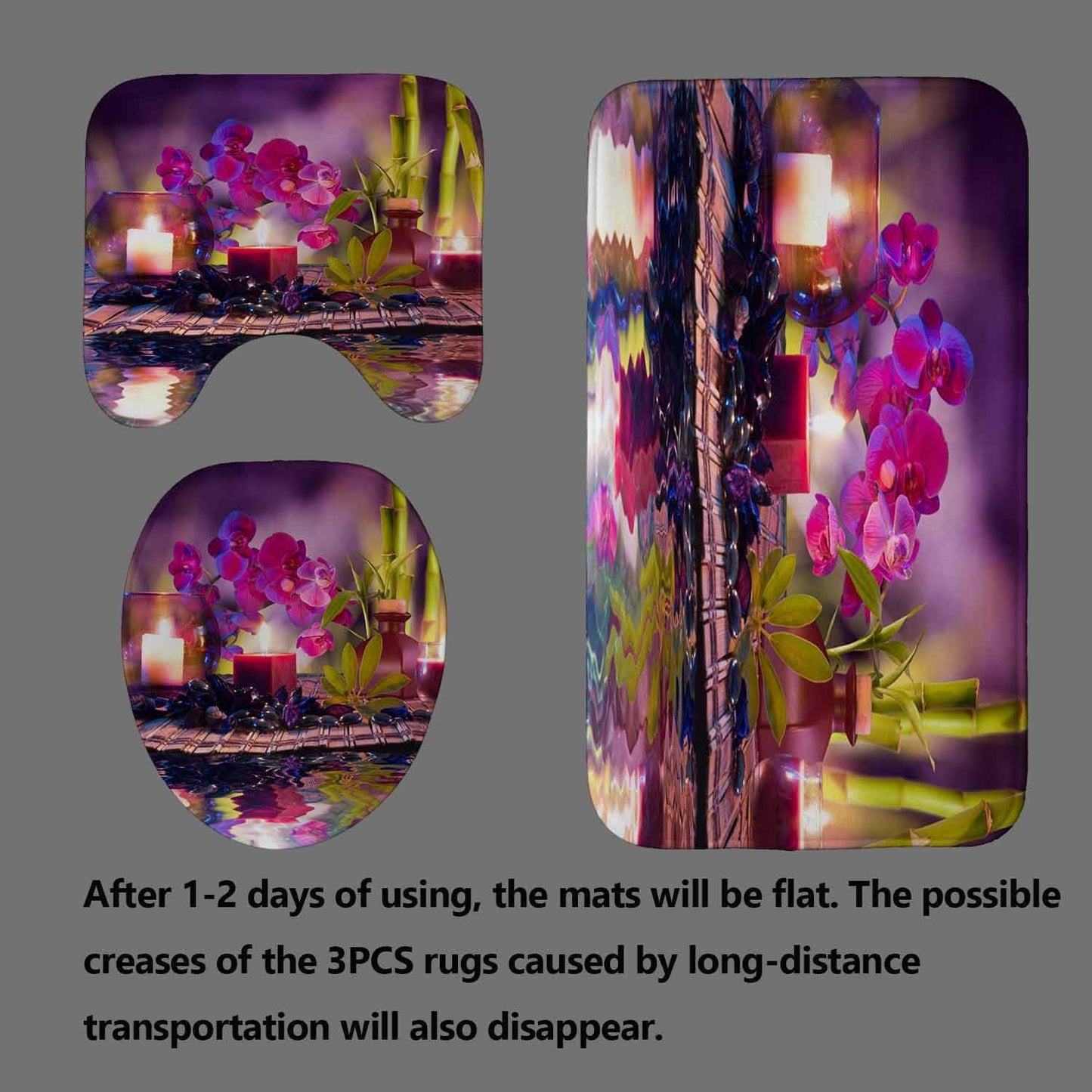 4PCS Spa Zen Shower Curtain Sets with Rugs, White Shower Curtain, Pink Floral Orchid Lotus Water Lily Stone Bamboo Water Reflection Yoga Massage Relaxing Spiritual Meditation Bathroom Decor