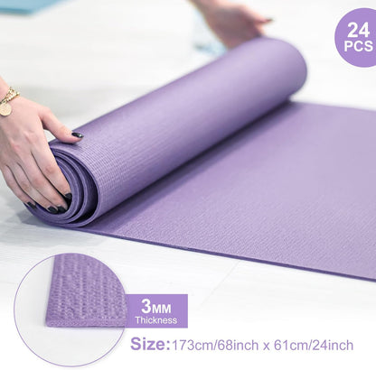 3 mm Thick Yoga Mat Bulk, Non Slip Exercise Workout Fitness Pad for Women Men, Gym Home Yoga Pilates, Easy to Clean, Sturdy PVC