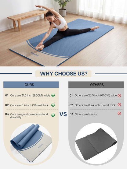 EaseUp Extra Thick Yoga Mat -2/5 inch (10MM), 72.8x31.5" Extra Long-Wide, Professional TPE Non-slip yoga mats for Yoga,Exercise, Workout,Pilates and Fitness, with strap