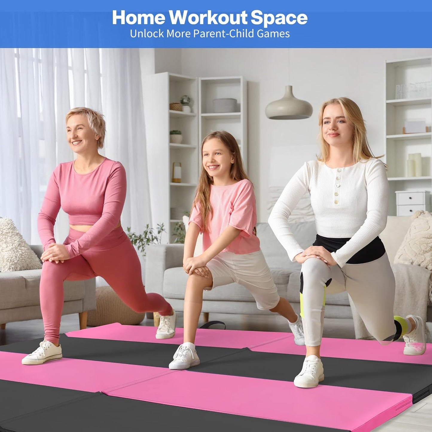 Outdoor Basic 6'x3'x2'' Gymnastics Mats Portable 4-Fold Tumbling Mat Thick Yoga Mat with PU Leather & Carry Handle for Home Workout, Yoga, MMA Core Training, Pilates