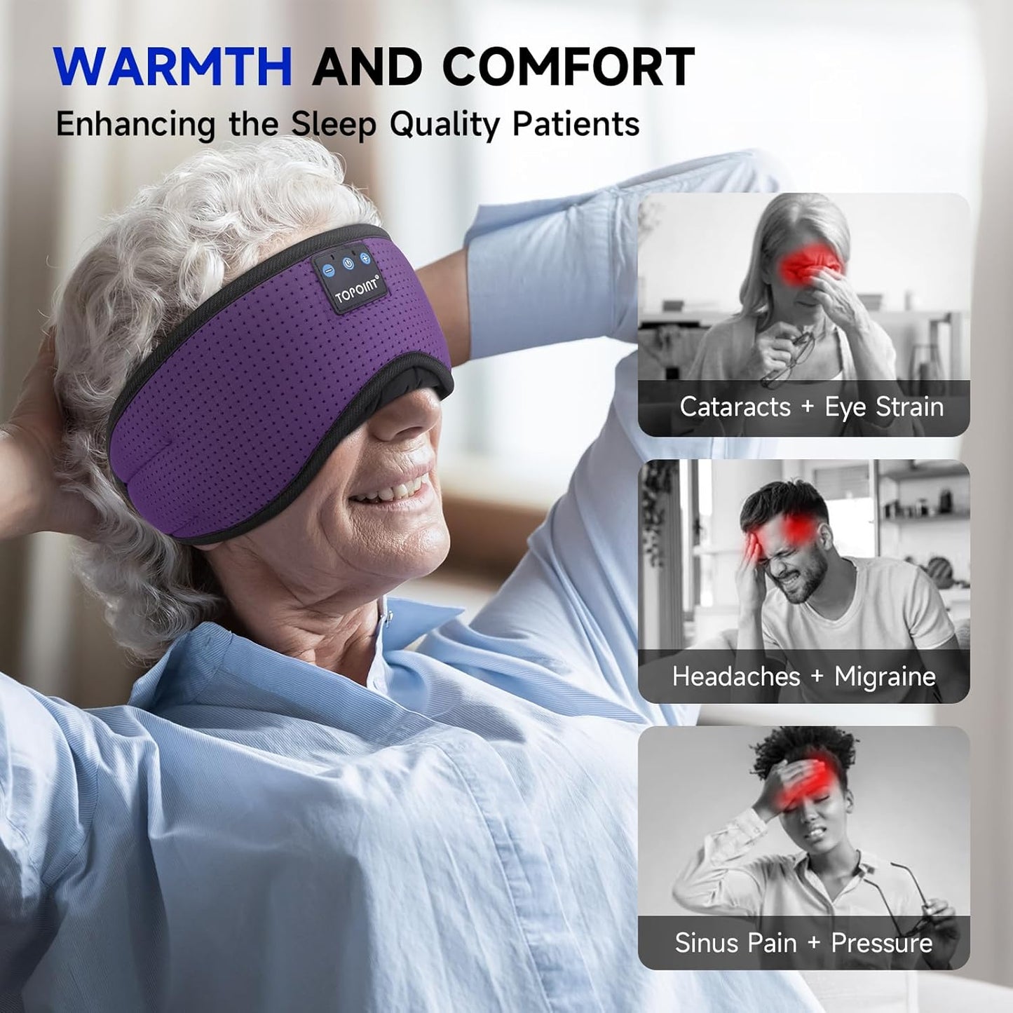 TOPOINT Sleep Mask with Headphones Bluetooth 5.4 Wireless, Sleep Headphones Earphones Earbuds with Microphone HD Speakers Music, Blackout Eye Mask for Sleeping Travel Meditation Men Women Cool Gadgets