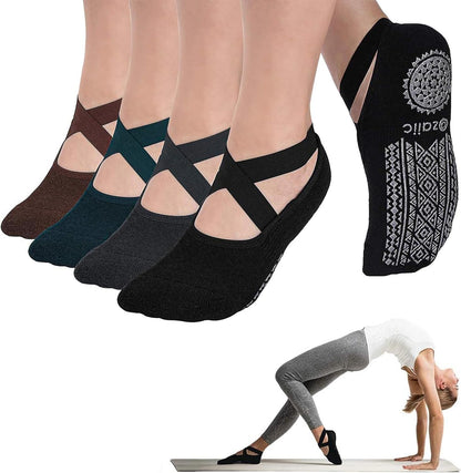 Ozaiic Pilates Socks for Women Non Slip Grip, Yoga Socks with Grippers for Barre, Hospital, Ballet, Dance, Barefoot Workout