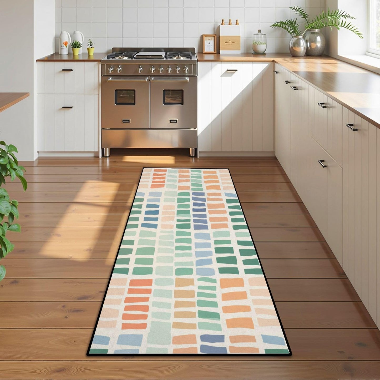 Runner Rug Washable 2x6 White Navy Blue Green Tartan Plaid Scottish Texture from Tartan Plaid Non-Slip Hallway Area Rug Indoor Outdoor Home Decor for Entryway Bathroom Kitchen Carpet Yoga Floor Mat