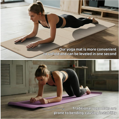 Foldable Yoga Mat Exercise Mat for Home Workout, Comfortable and Durable, 8mm Thick Portable Folding Mat, Non-Slip, Pilates Mat Thick, Outdoor Use, Meditation, Travel, Camping (71"x24" x 0.3") (Milk Coffee + Black) (Brown+Black)