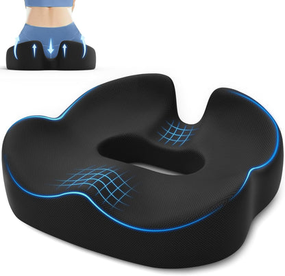 SweetSlubr Large Donut Pillow Seat Cushion for Hemorrhoid Discomfort&Tailbone Pressure, Office Chair Cushion for Long Sitting, Ergonomic Coccyx Pillow for Postpartum Pregnancy, Lifting Cushions, Black