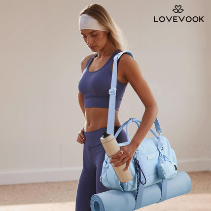 LOVEVOOK Small Gym Bag for Women with Yoga mat Holder, Mini Duffle Bag for Travel with Wet Pocket, Overnight Personal Item Bags, Lightweight Carry on Weekender Duffel for Workout, Dance, Ballet