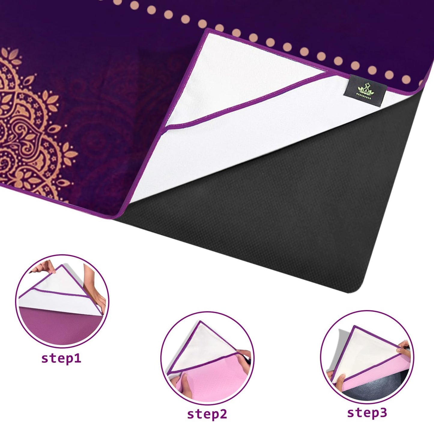Heathyoga Non Slip Hot Yoga Towel, 100% Microfiber Non Slip Yoga Mat Towel for Hot Yoga, Pilates and Fitness, Exclusive Corner Pockets Design + Free Spray Bottle