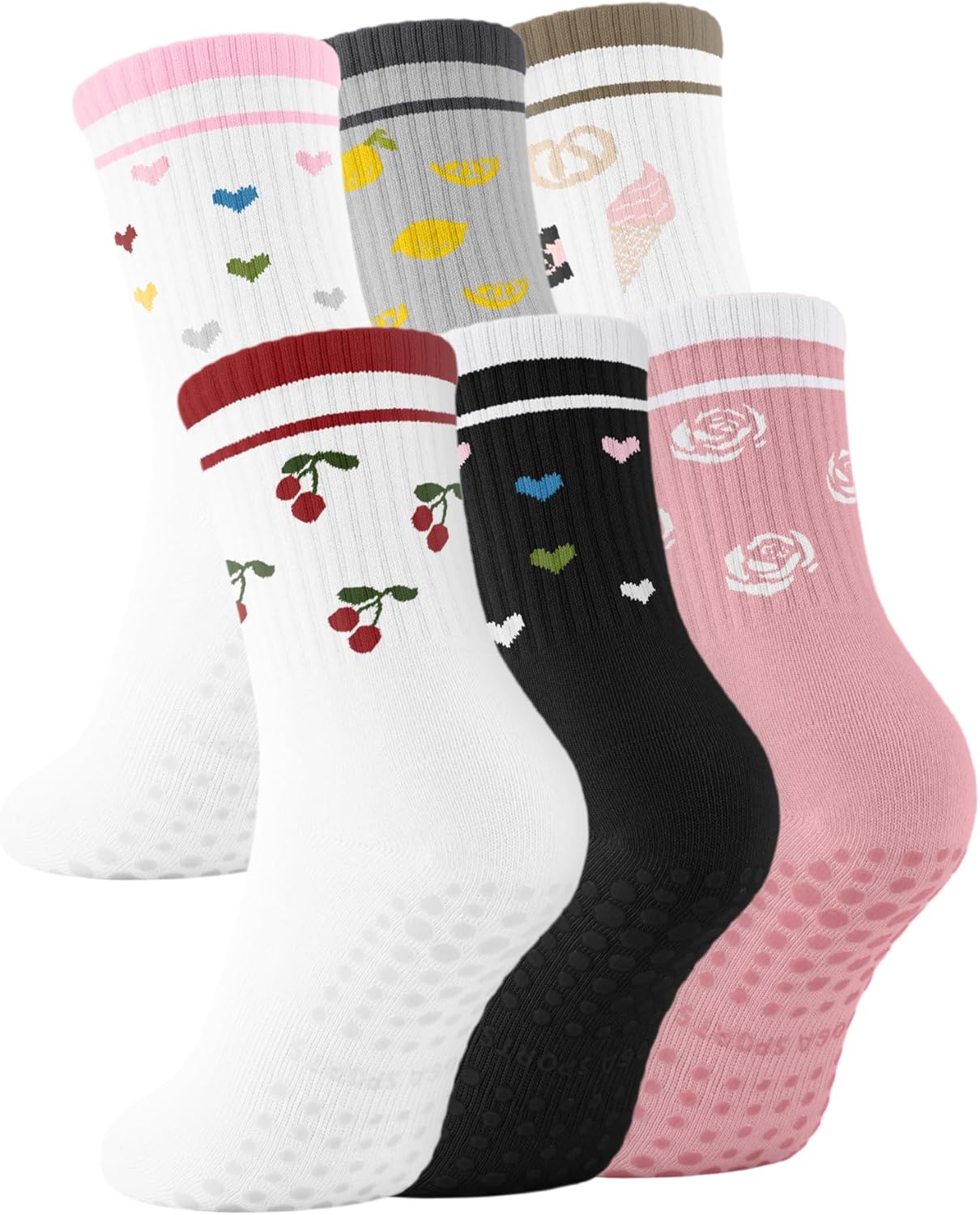 3/6 Pairs Grip Pilates Socks for Women, Non-slip Yoga Athletic Socks for Barre Ballet Barefoot Workout Hospital